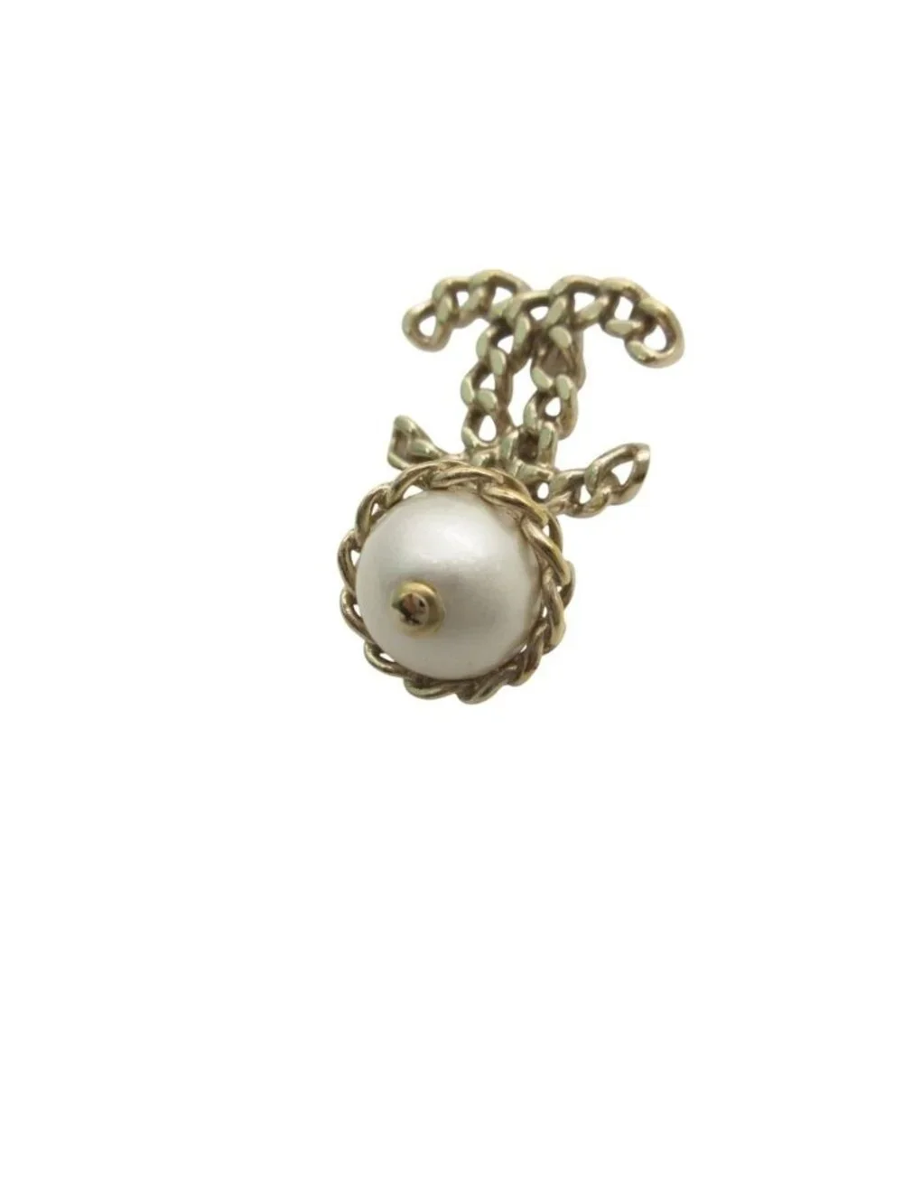 Chanel Earrings CC Logo Faux Pearl Chain Swing Gold